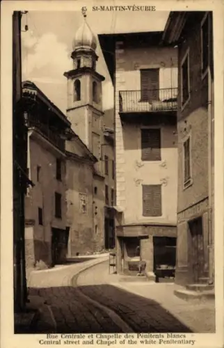 Ak Saint Martin Vésubie Alpes Maritimes, Rue Centrale, Chapelles des Penitents blancs