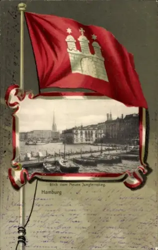 Passepartout Ak Hamburg Mitte Neustadt, Blick vom Neuen Jungfernstieg, Fahne