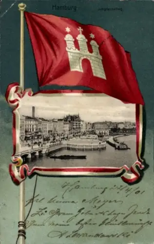 Passepartout Ak Hamburg Mitte Neustadt, Jungfernstieg, Fahne