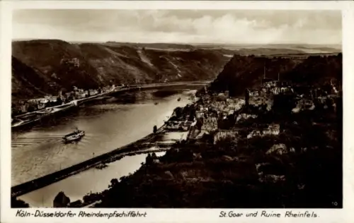 Ak St. Goar am Rhein, Burg Rheinfels, Köln-Düsseldorfer Rheindampfschifffahrt, Dampfer Hindenburg