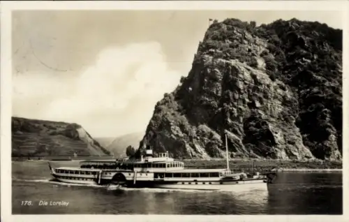 Ak Sankt Goarshausen am Rhein, Loreley, Salondampfer
