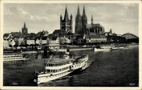 Ak Köln am Rhein, Rheinansicht, Dampfer