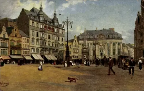 Künstler Ak Hoffmann, H., Bonn am Rhein, Der Marktplatz mit dem Rathaus, Dackel