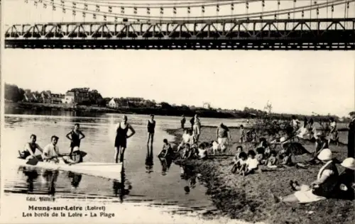 Ak Meung sur Loire Loiret, Strandleben, Brücke