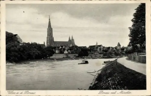 Ak Ulm an der Donau, Münster vom Donauufer aus gesehen