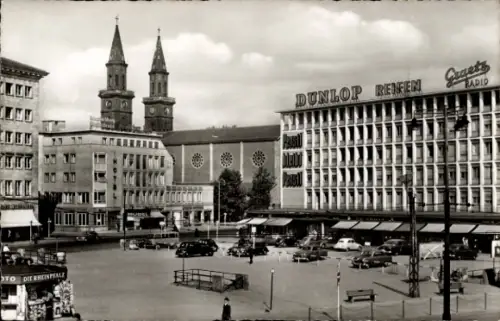 Ak Ludwigshafen am Rhein, DUNLOP REIFEN, Jubiläumsplatz, zwei Kirchtürme, Autos