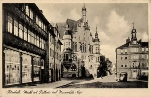 Ak Helmstedt in Niedersachsen,  Marktplatz, Rathaus, Universitäts-Café