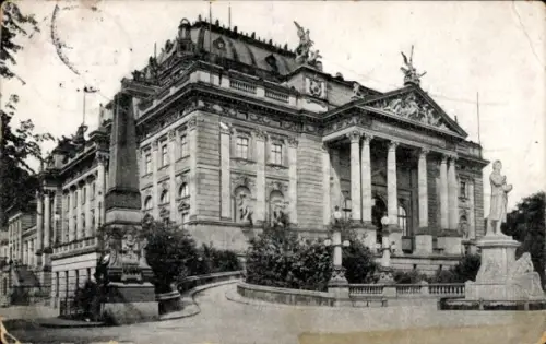 Ak Wiesbaden in Hessen, Kgl. Hoftheater, Schillerdenkmal, Statue, Wiesbaden