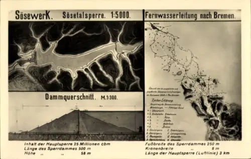 Ak Osterode am Harz, Sösewerk, Sösetalsperre, Fernwasserleitung nach Bremen