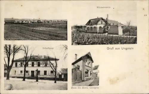 Ak Ungstein Bad Dürkheim am Pfälzerwald, Winzerverein, Schulhaus, Haus des Herrn Georgens