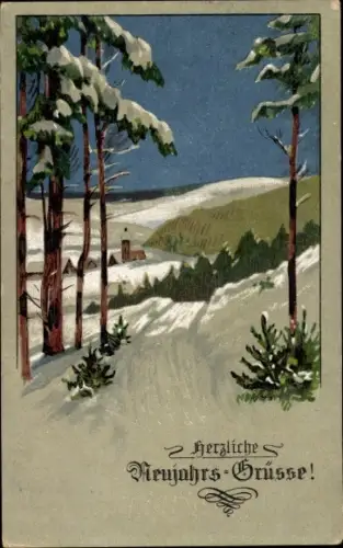 Ak Glückwunsch Neujahr, Winterlandschaft