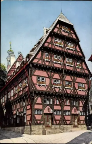 Ak Esslingen am Neckar, Altes Rathaus, Fachwerkhaus, bunte Fenster, Esslingen a. Neckar
