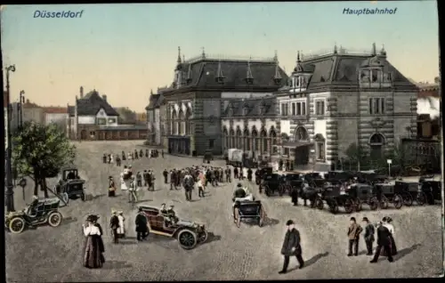 Ak Düsseldorf am Rhein, Partie am Hauptbahnhof, Automobile
