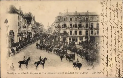 Ak Compiègne Oise, Fêtes de Réception du Tzar, le Départ pour la Revue