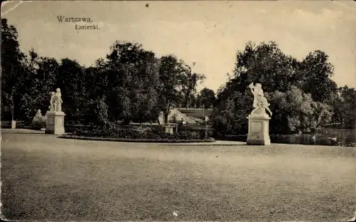 Ak Warszawa Warschau Polen, Warszawa, Łazienki, Statuen, Parklandschaft