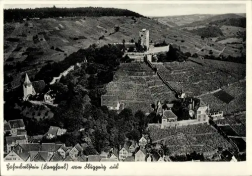Ak Beilstein in Württemberg, Burg Hohenbeilstein, Fliegeraufnahme