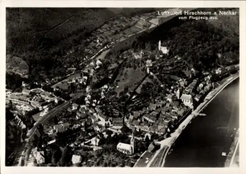 Ak Hirschhorn am Neckar Hessen, Luftkurort  Luftaufnahme, Fluss, Gebäude