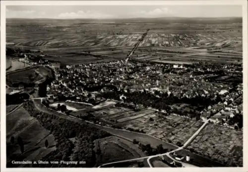 Ak Gernsheim am Rhein Hessen, Luftaufnahme von  Rhein, Felder, Stadtansicht