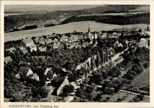 Ak Nordstetten Horb am Neckar, Luftaufnahme von  viele Bäume, Häuser, Fluss