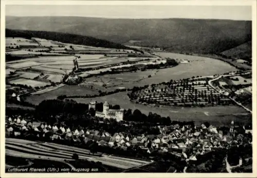Ak Rieneck im Spessart Unterfranken, Luftaufnahme von  Flusslandschaft, Felder, Häuser