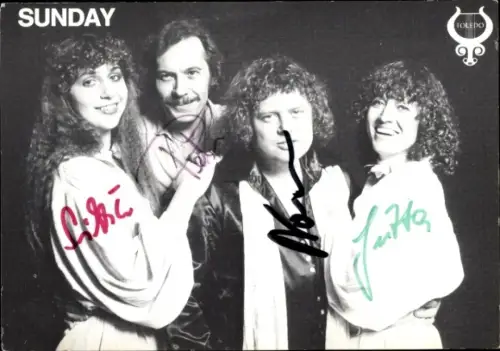 Autogrammkarte Band Sunday, Portrait, Autogramme