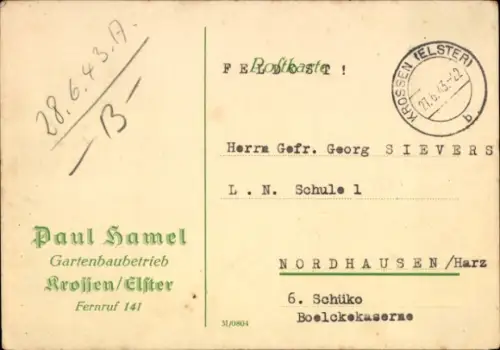 Ak Krossen Crossen an der Elster Thüringen, Gartenbaubetrieb Paul Hamel