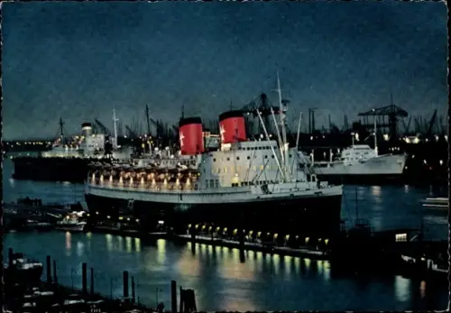 Ak Hamburg, Hafen, T.S. Hanseatic, Überseebrücke, Nachtansicht