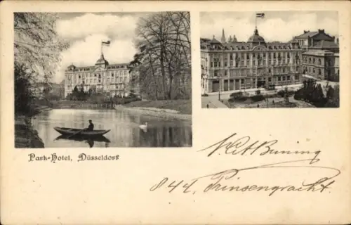 Ak Düsseldorf, Blick zum Park Hotel, Ruderboot