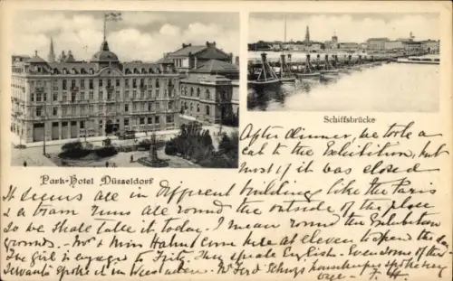 Ak Düsseldorf, das Park Hotel, die Schiffsbrücke