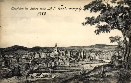 Ak Iserlohn im Märkischen Kreis, Franzosenhohl, Iserlohn 1808, Landschaft, Kirche, Gebäude, Kühe