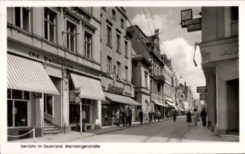 Ak Iserlohn im Märkischen Kreis, Wermsingerstraße, Geschäfte, Schilder, Straßenbahn, Iserlohn im 