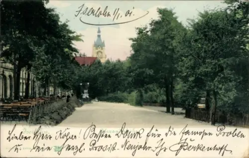 Ak Iserlohn im Märkischen Kreis, Franzosenhohl,  Straße mit Bäumen, Kirchturm im Hintergrund, 
