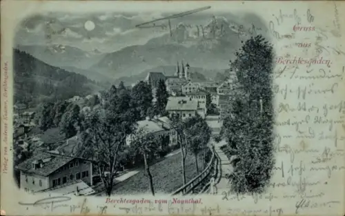 Mondschein Ak Berchtesgaden in Oberbayern, Blick vom Nonnthal