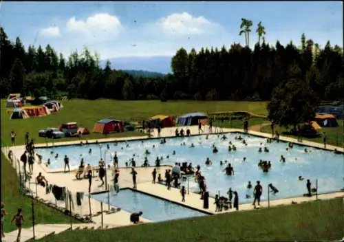 Ak Oberreitnau Lindau am Bodensee Schwaben, Schwimmbad, Zeltplatz, viele Menschen, Bäume im Hinte