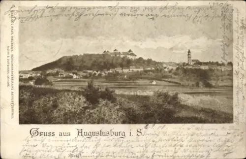 Ak Augustusburg im Erzgebirge, Panorama von  Schloss, Kirche, Landschaft