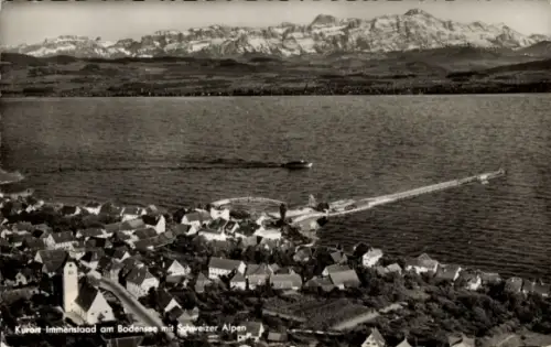 Ak Immenstaad am Bodensee,  Schweizer Alpen, Boot auf dem Wasser, Häuseransicht