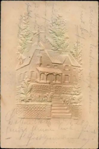 Relief Ak Großröhrsdorf in Sachsen, ein Haus, Treppe