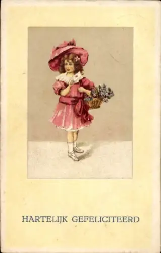 Ak Glückwunsch, Mädchen mit Blumenkorb