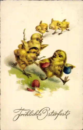 Ak Glückwunsch Ostern, Küken, Ostereier