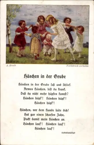 Künstler Ak Broch, A., Gedicht Häschen in der Grube