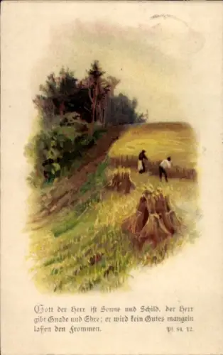 Litho Gott der Herr ist Sonne und Schild, Ps. 84,12, Bauern bei der Ernte