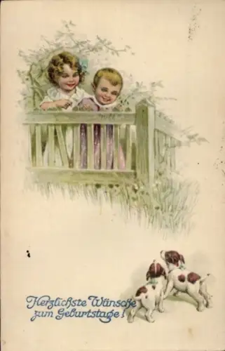 Ak Glückwunsch Geburtstag, Kinder, Hunde