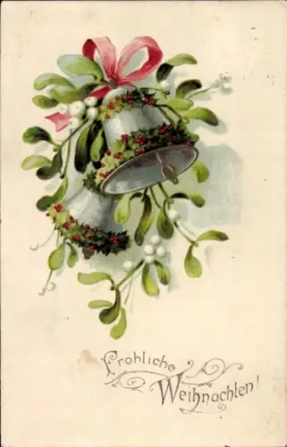 Präge Ak Fröhliche Weihnachten, Glocke, Mistelzweig