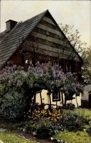 Ak Wohnhaus, Blühende Bäume, Garten