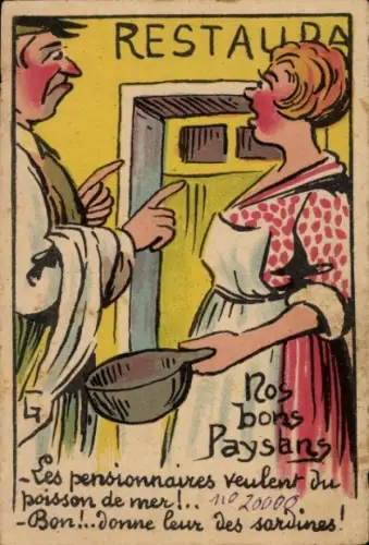 Ak Frankreich, Ehepaar, Gespräch, Restaurant