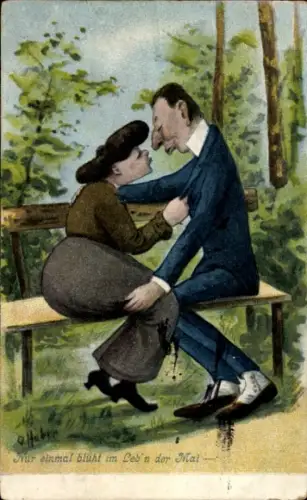 Künstler Ak Huber, Liebespaar, Kuss, Treffen