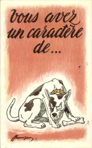 Künstler Ak Wütender Hund mit Knochen