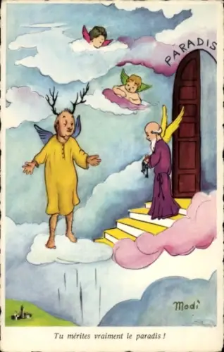 Künstler Ak Modi, Paradies, Tore, Engel