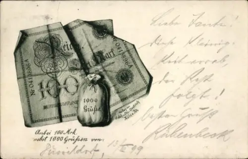 Ak Geldschein, Geldsack, Kitsch