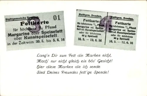 Ak Kaiserreich, Kriegsnot, Fettkarte